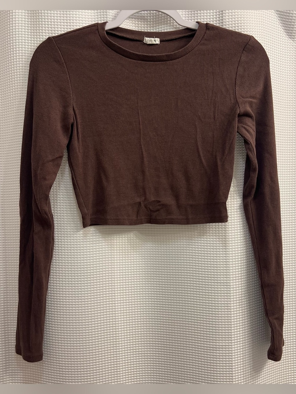 Garage Brown Ribbed Long-Sleeve Crop Top